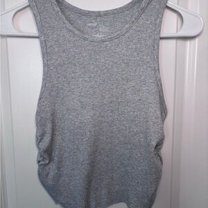 Aerie Gray Ribbed Tank Top with ruched side detail
